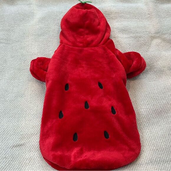 NEW Strawberry Dog Halloween Costume Red Hoodie Fall Pet Puppy Fruit - Picture 5 of 6